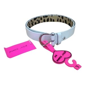 Betsey Johnson White Faux Leather Cheetah Lined Belt Large